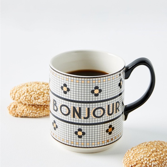 Anthropologie Other - The Bistro Tile Stoneware Mug: Bonjour Edition